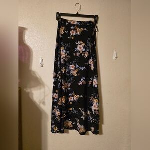 miami Black Floral Maxi Skirt with Cream & Blue Blooms